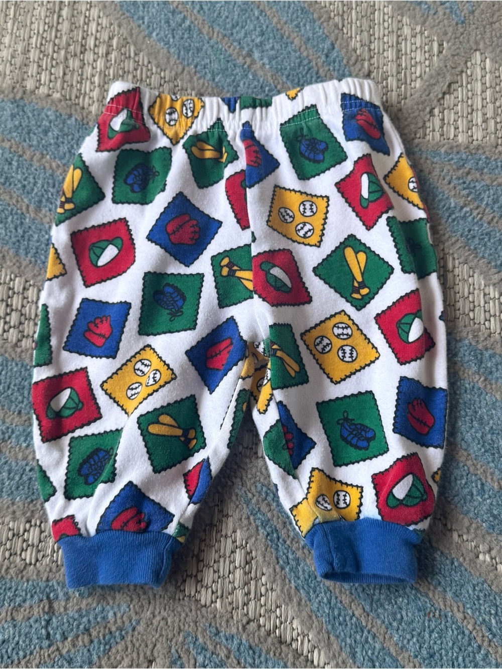 Vintage 90s Baby Toddler Baseball Colorful Icon Squares Size 0-6M 100% Cotton